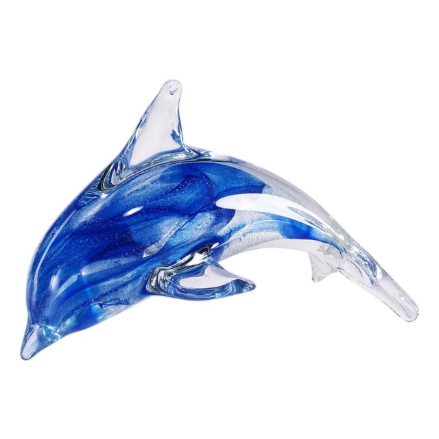Marinella Decorative Blue Glass Dolphin, Small For Sale