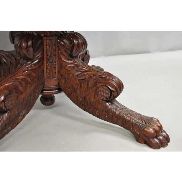 Antique French Empire Carved Mahogany Paw Foot Pedestal Base Round Center Table For Sale - Image 12 of 12
