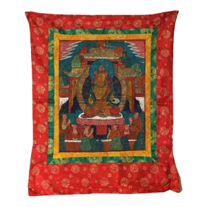 Antique Tibetan Hand Painted Silk and Canvas Thangka with Figures C1920