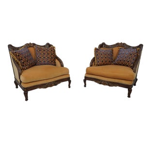 Pair Marge Carson Monumental Italian Style Loveseat Chairs For Sale