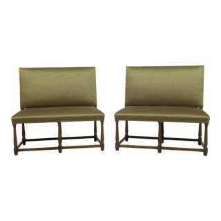 Pair Guy Chaddock Distressed Finish Upholstered Benches For Sale