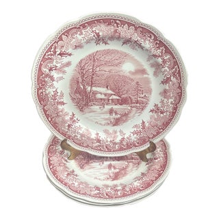 Spode Winters Eve Red Dinner Plate - Set of 4 For Sale