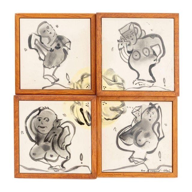 Eva Bouzard-Hui (American, 1936-2023), Three Framed Sets of Four Ceramic Tiles, comprising: "Containment and Confinement",...