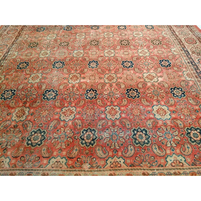 Cabin Vintage Mahal Sultanabad Rug, Hand-Knotted Wool, Geometric Pattern, 10x14, Pale Pink & Ivory For Sale - Image 3 of 10
