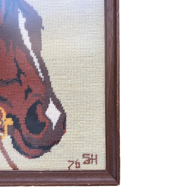 American Framed Vintage Equestrian Needlepoint Horse Portrait, Signed & Dated 1978 For Sale - Image 3 of 8