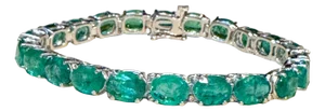 25 Carat Natural Emerald Cocktail Tennis Bracelet 14 Karat White Gold 7"