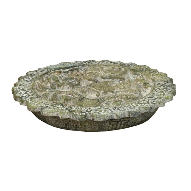 1980s Green Gray Stone Dragon Carving Round Fengshui Plaque Display Art For Sale - Image 5 of 11