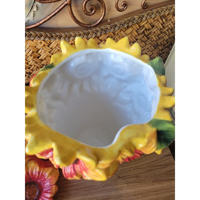 Vintage Red Yellow Ceramic Sunflower Apple Cookie Storage Jar For Sale In West Palm - Image 6 of 7