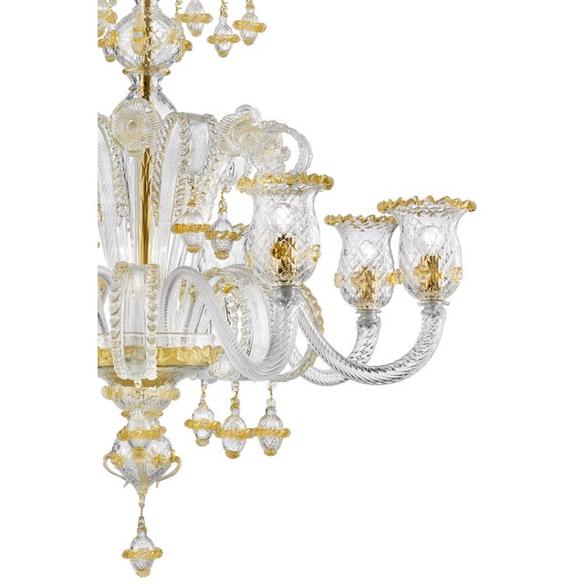 Imperial Venetian "Rigadin" Murano Glass Chandelier With Gold Trimming For Sale - Image 4 of 8