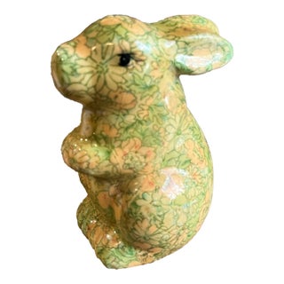1970s Decoupage Ceramic Floral Bunny Sculpture For Sale