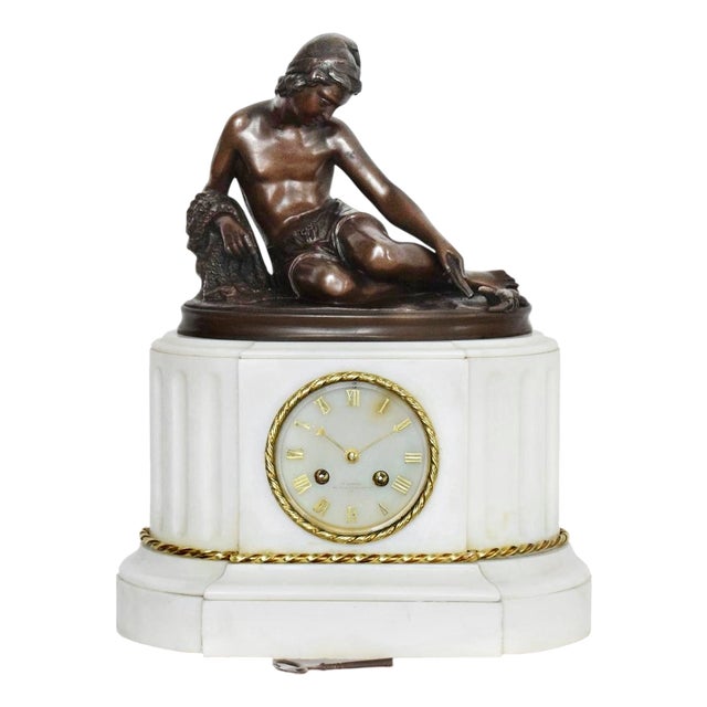Napoleon III Clock with Neapolitan Fisherman Marble and Bronze For Sale