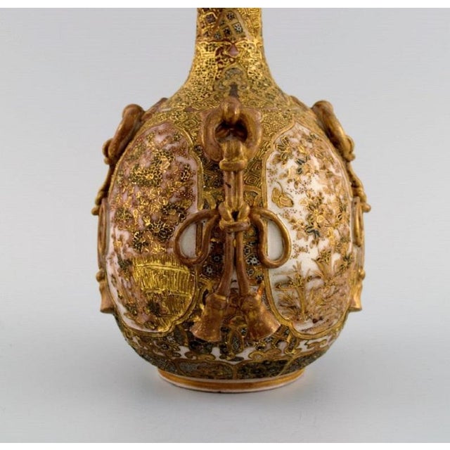 Meiji Japanese Gold Satsuma Bottle Vase For Sale - Image 4 of 9