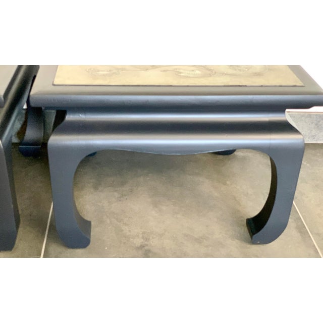 Wood Vintage Ming Side Tables Metal Inlay - A Pair For Sale - Image 7 of 9