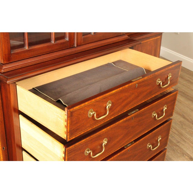 Henkel Harris Georgian Style Inlaid Mahogany Breakfront Bookcase For Sale - Image 9 of 18