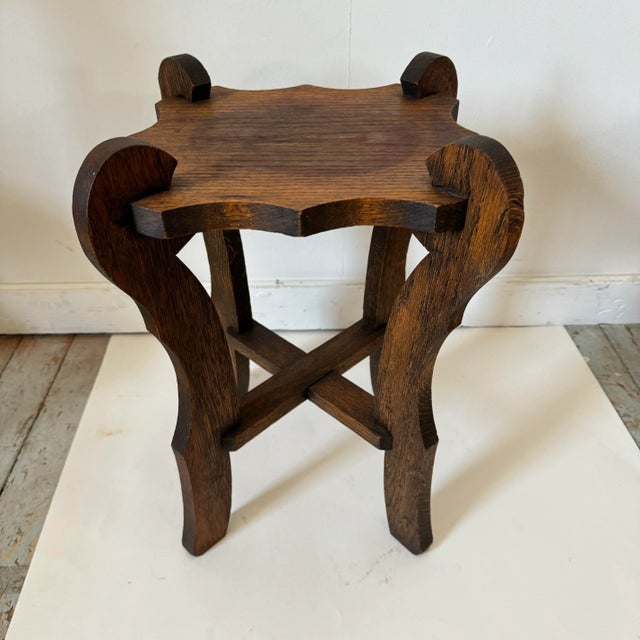 Vintage Arts & Crafts Plant Stand Petite Oak Side Table For Sale - Image 6 of 9