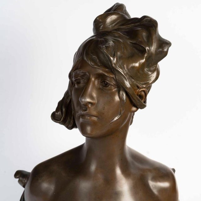Sculpture by Nelson, Art Nouveau Woman, circa 1900 in Electroplating. Art Nouveau period sculpture, circa 1900, by Nelson...