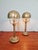 Pair of table lamps with twisted bronze bases and brass shades, dating from the early 20th century. Each lamp has been...