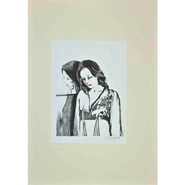 Modern Enrico Palù, Woman in the Mirror, Etching, 1973 For Sale - Image 3 of 3