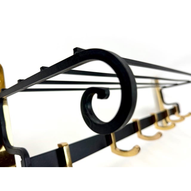 Black Mid-Century Modern Cast Iron and Brass Coat and Hat Rack, 1960s For Sale - Image 8 of 12