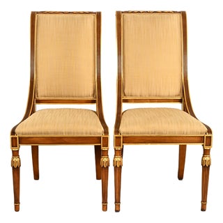 Karges French Regency Louis XVI Carved Walnut and Gold Gilt Side Chairs or Dining Chairs | Pair For Sale