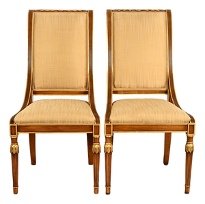 Karges French Regency Louis XVI Carved Walnut and Gold Gilt Side Chairs or Dining Chairs | Pair