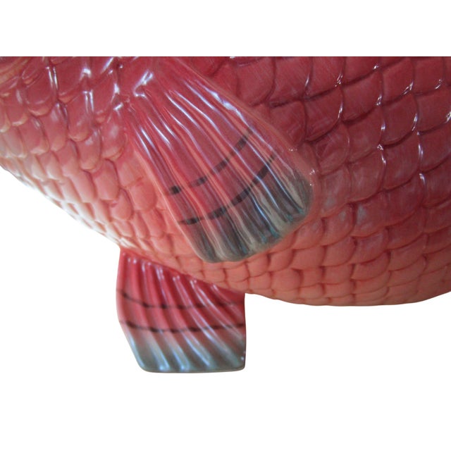 Vintage Fitz and Floyd Salmon Koi Fish Market Tureen With Lid and Seashell Ladle Euc For Sale - Image 16 of 18