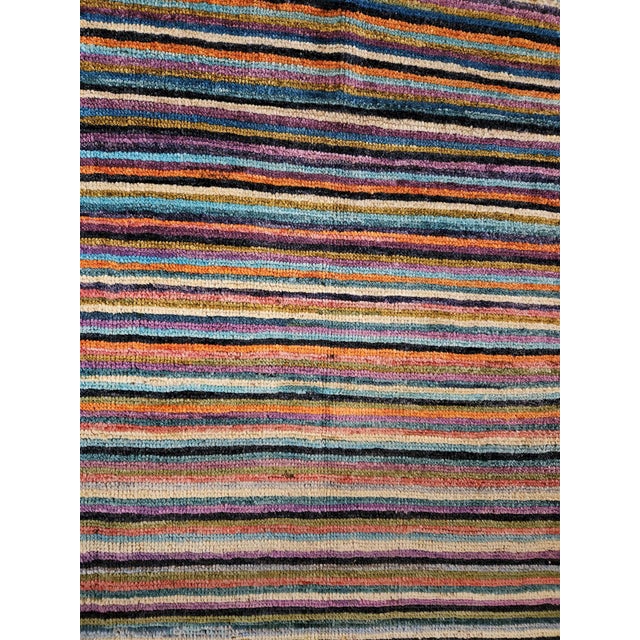 Black Hand-Knotted Afghan Ethnic Runner Rug with Multicolor Stripes, 2010s For Sale - Image 8 of 11