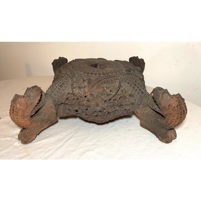 Large Antique Hand Carved Anglo Indian Figural Dragon Wood Sculpture Base Stand For Sale - Image 4 of 17