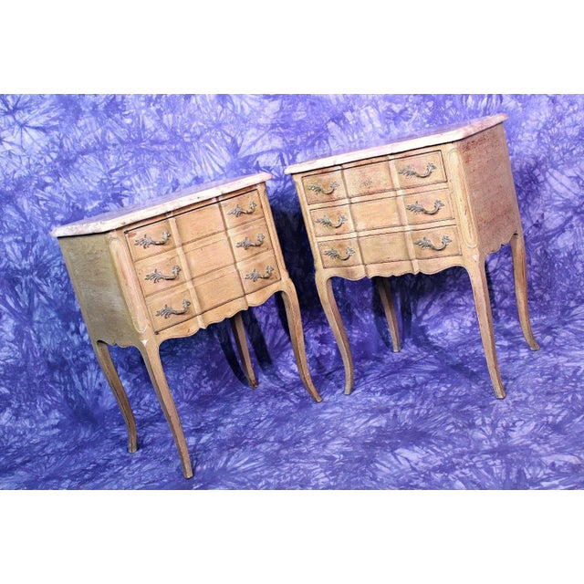 F Zambrano Louis Xv Style Marble Top Commode Nightstands A Pair