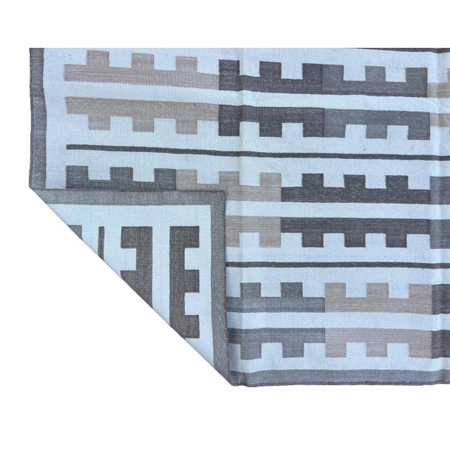 Handmade Cotton Rug, Natural Vegetable Dyed, Beige and White Marianne Rug - 6'x9' For Sale - Image 9 of 12