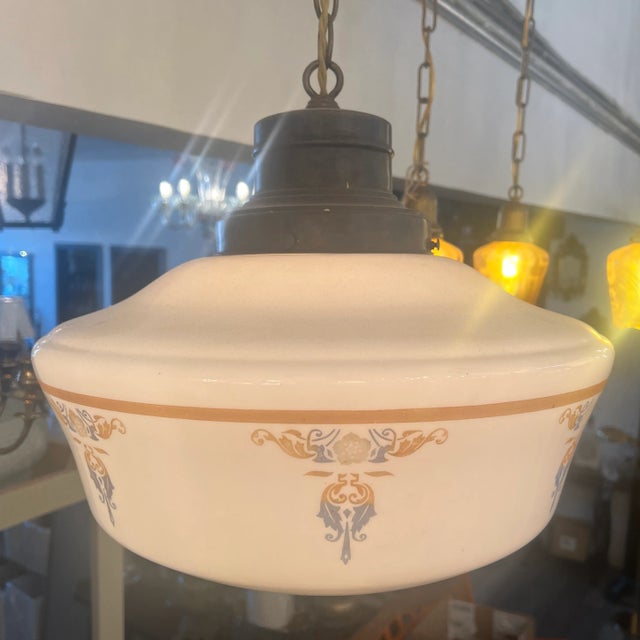 1920s 1920s Original Schoolhouse Shade With Design-Victorian Light For Sale - Image 5 of 6