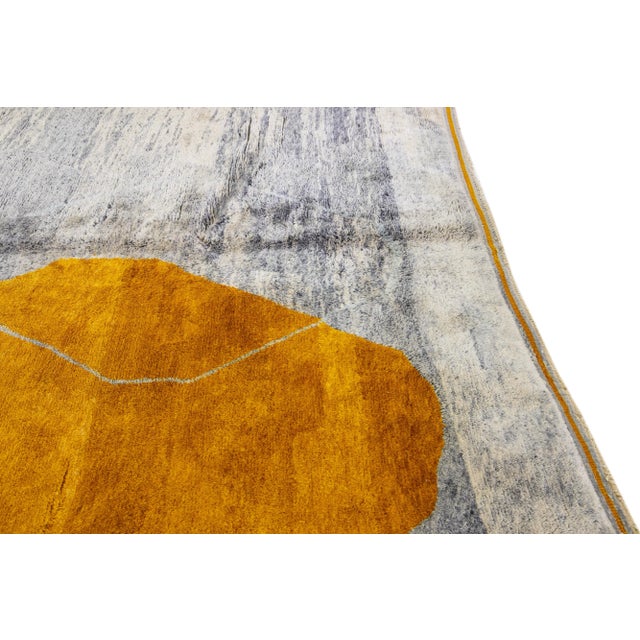 Gray Abstract Modern Moroccan Handmade Gray Wool Rug For Sale - Image 8 of 12