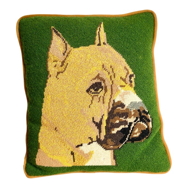 Needlepoint Dog Decorative Throw Pillow For Sale
