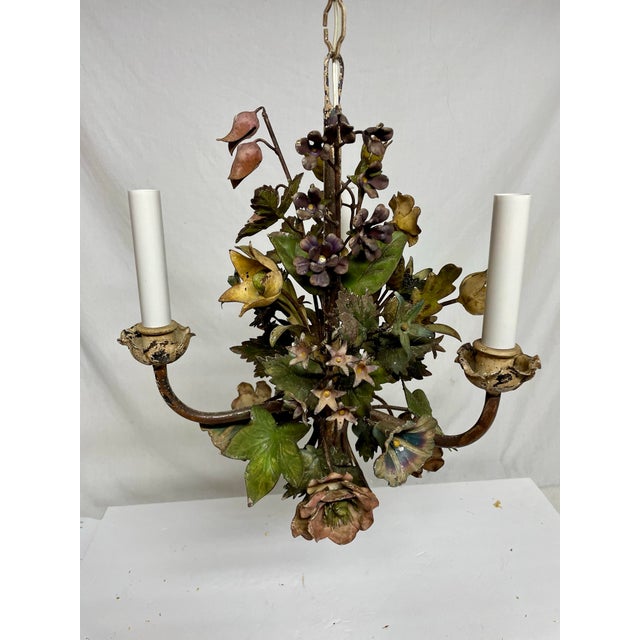 Vintage Italian Tole Floral Bouquet Chandelier For Sale - Image 12 of 12