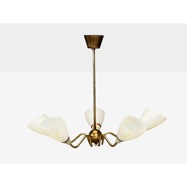 Mid-Century Modern Swedish Modern, Pendant Light, Opaline Glass, Brass, Sweden, 1940s For Sale - Image 3 of 10