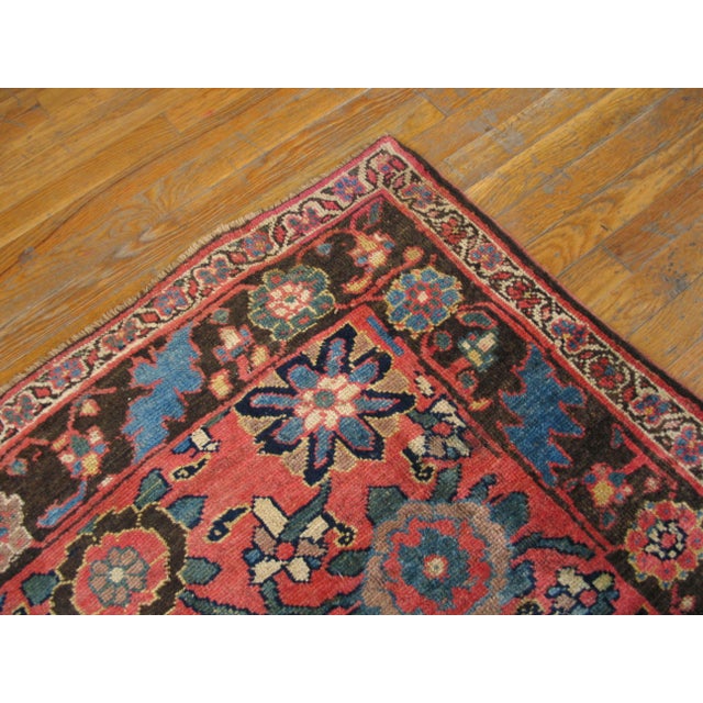 Persian 1930s Red Floral Antique Persian Bijar Rug 4'1" X 14'5" Knotted Wool Carpet For Sale - Image 3 of 4