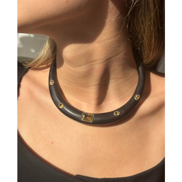 Wood Collar Necklace With Citrines & 14k Gold For Sale In New York - Image 6 of 8