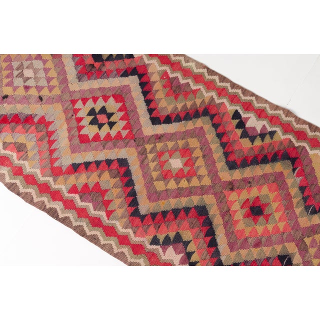 Pink 1950s Handwoven Turkish Kilim With Tribal Motifs For Sale - Image 8 of 10