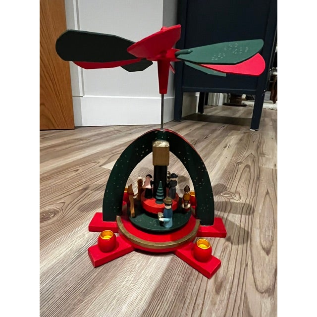 Red Vintage German Christmas Windmill Pyramid For Sale - Image 8 of 9
