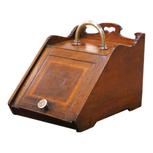 19th Century English Victorian Inlaid Walnut Coal Scuttle With Brass Handle