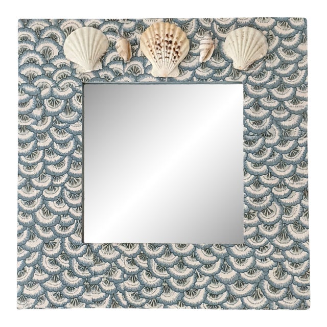 One of a Kind Pierre Frey Decoupaged Seashell Wall Mirror For Sale
