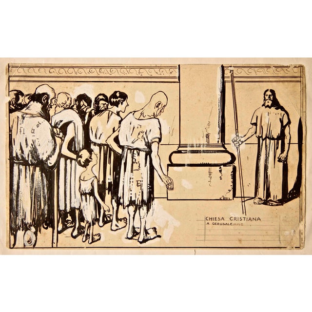 Gabriele Galantara, Christian Church in Jerusalem-Drawing by Gabriele Galantara-Early 20th Century For Sale