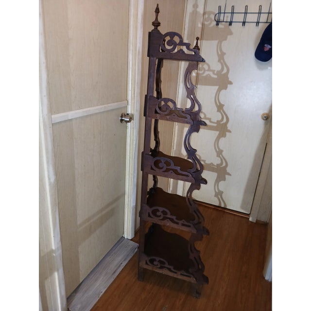 Brown Late 19th Century Victorian Walnut Ornate Five Tier Corner Etagere For Sale - Image 8 of 10