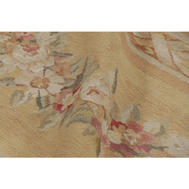 Gold Rug & Kilim’s Aubusson Style Rug in Light Gold and Cream With Floral Medallion For Sale - Image 8 of 9