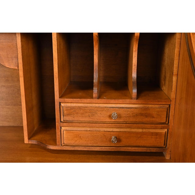 Brown Ethan Allen American Colonial Solid Maple Roll Top Desk For Sale - Image 8 of 12