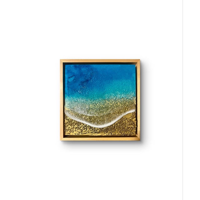 On The Beach by Ana Hefco | Mixed Media on wood panel Abstract depiction of ocean waves and sand. For Sale - Image 4 of 5