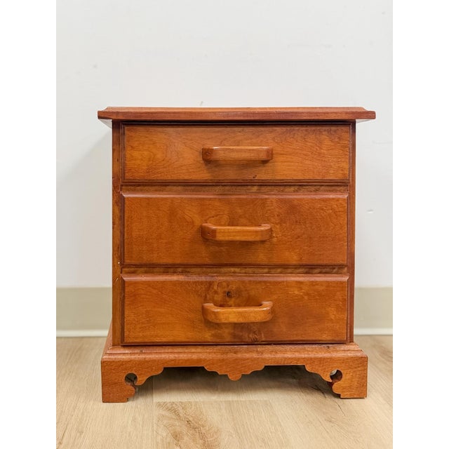 Contemporary Vintage Mini Dresser Tiger Engraved Top Three Drawer Transitional Primitive For Sale - Image 3 of 14