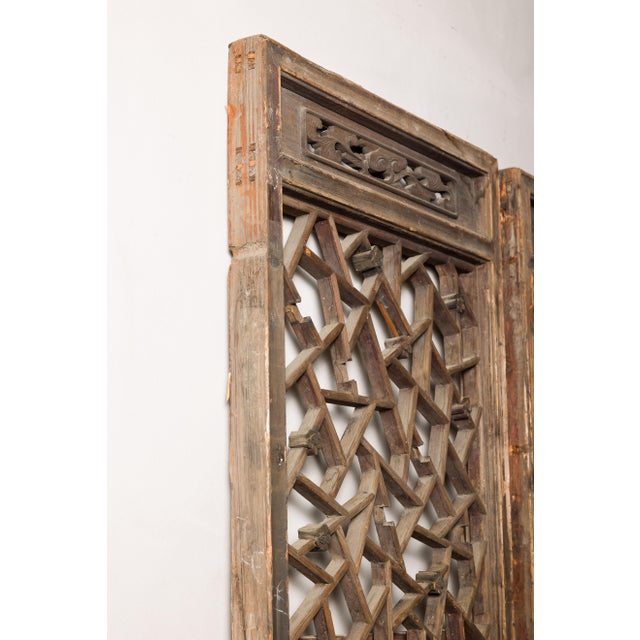 Pair of Chinese Hand-Carved Lattice Architectural Panels, circa 1900 For Sale - Image 14 of 18