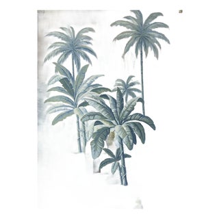 Hand Painted Vintage Tropical Riverside Scene Panoramic Mural Panels For Sale