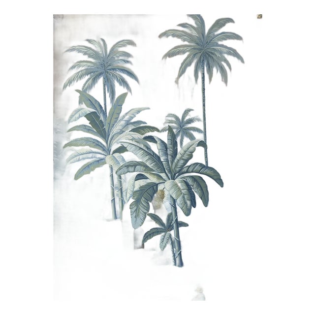Hand Painted Vintage Tropical Riverside Scene Panoramic Mural Panels For Sale